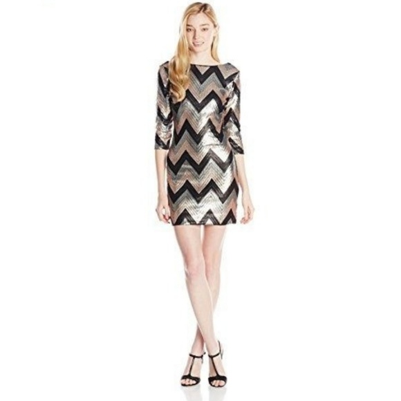 As U Wish Dresses & Skirts - Rose Silver & Black Chevron sequin dress NWT